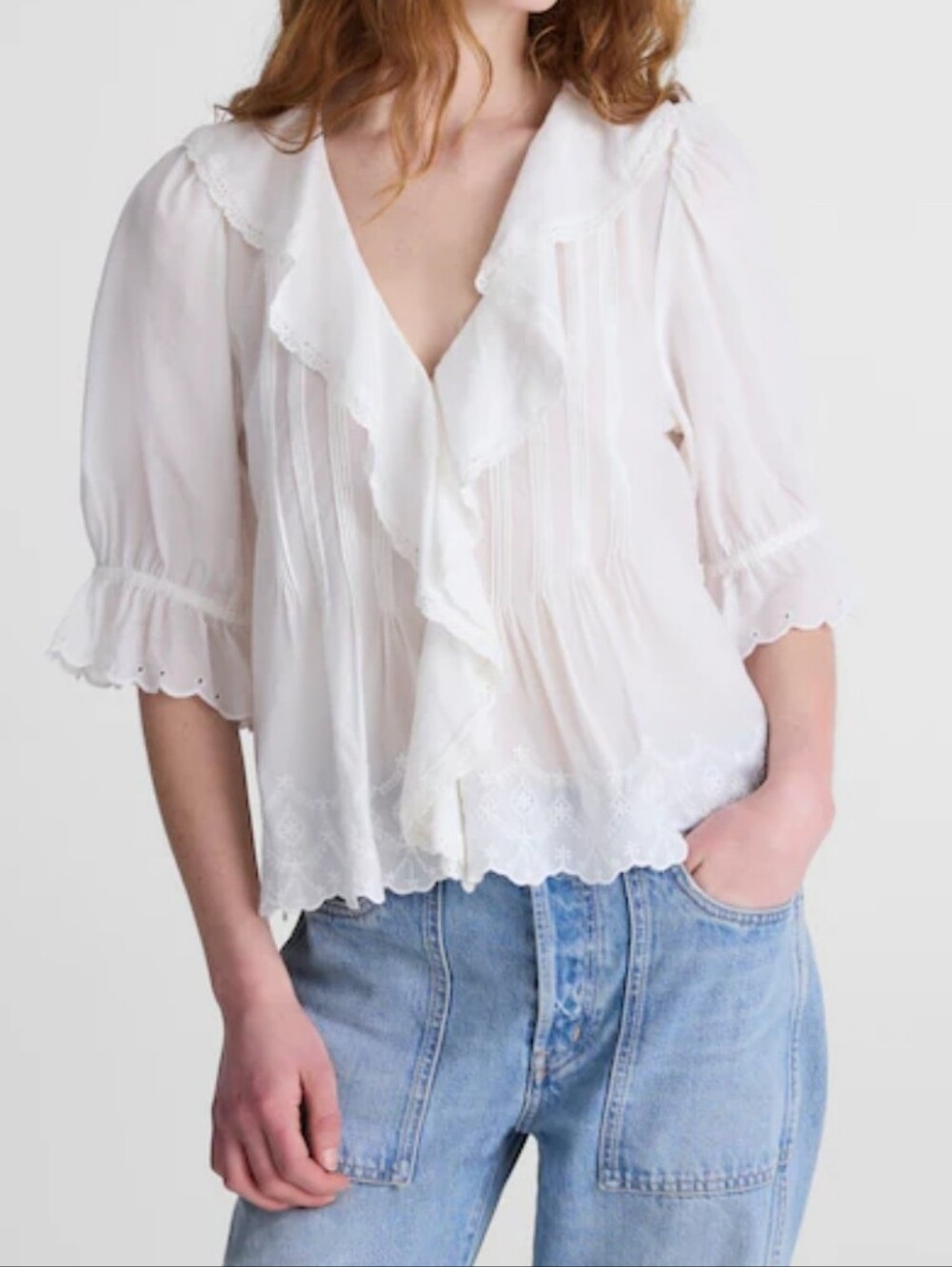 Madewell THE BLAIRE TOP  White Ruffled EMBRODERY Blouse WOMEN SIZE XL NEW